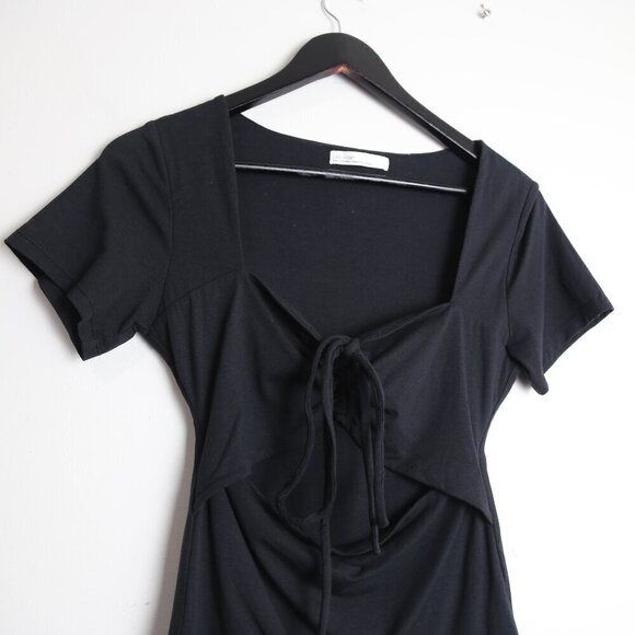 Oak + Fort Halter Neck Cutout Short Sleeve Tee Black Size Small - Picture 2 of 7